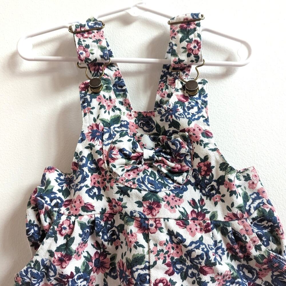 Vtg Baby Eagle Rock Overalls Girls Sz 24m 90s Floral Bow - Picture 2 of 6